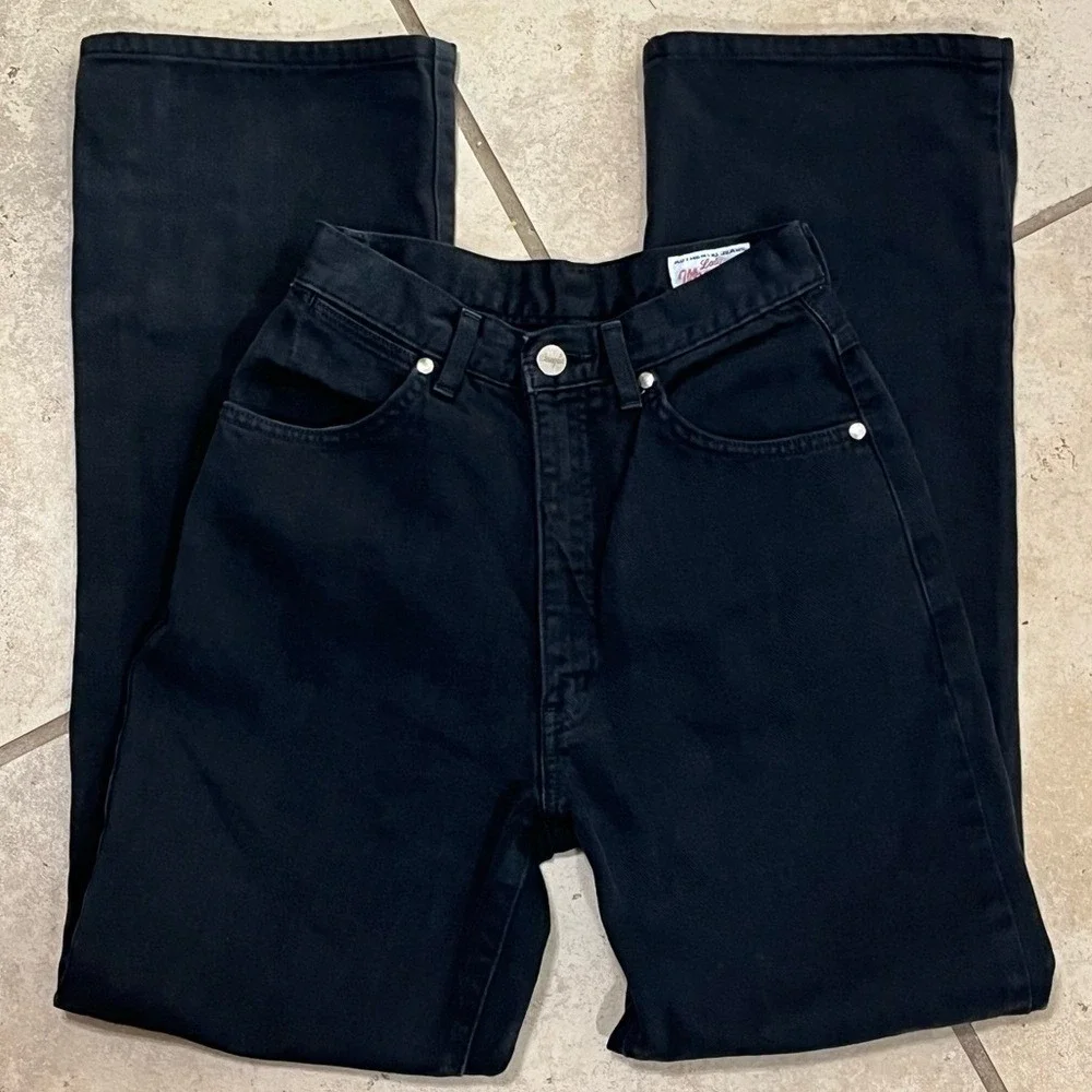 Vintage Lady Wrangler Black High Waisted Jeans 28/4 Straight Leg Western USA - Picture 3 of 15